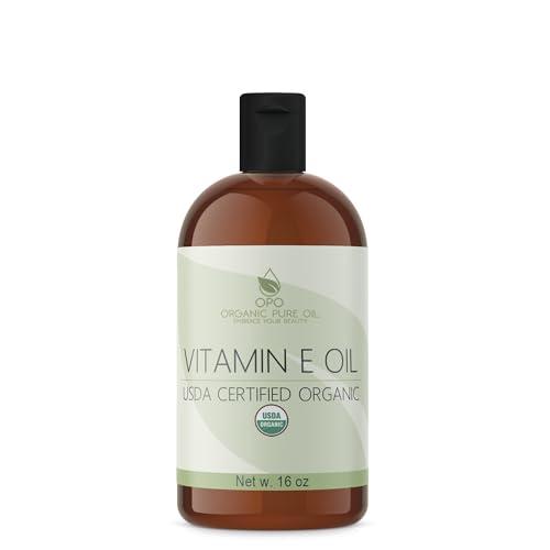 Vitamin E Oil - Organic, USDA Certified Organic, Natural Vegan Cruelty-Free Bulk Extra Strength for Face Skin Hair Body Eyelashes Locs Nails - Moisturizer DIY Cream Lotion (16 oz.)