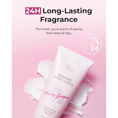 BOM Peony Garden Perfume Body Lotion 6.76 Fl Oz, Floral Scented Body Cream with Hyaluronic Acid, Niacinamide & Vitamin C, Long-Lasting Moisture & Fragrance, Non-Sticky & Smoothing, Korean Skincare