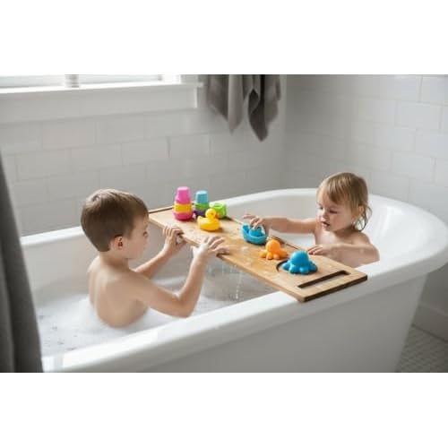 Zeek Bathtub Caddy Tray Solid Natural Wood Bath Board Charcuterie Serving Platter Housewarming Gift