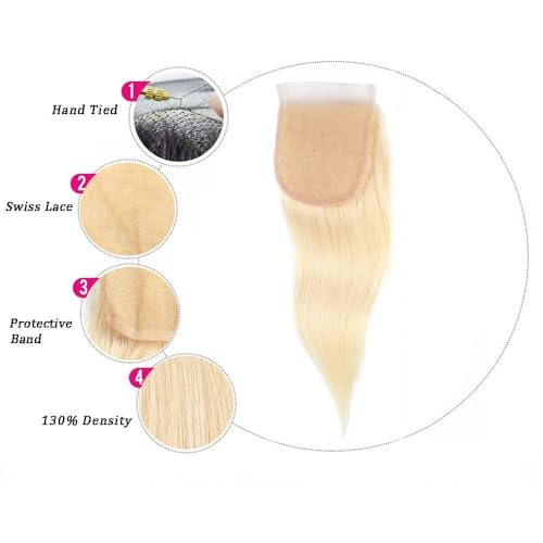 613 Blonde Lace Closure 4x4 HD Transparent 26" Human Hair