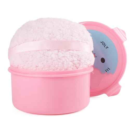Extra Soft Powder Puff, 6" x 3" Large Body Powder Applicator, Dusting Powder Puffs with Loose Powder Container for Women (Pink)