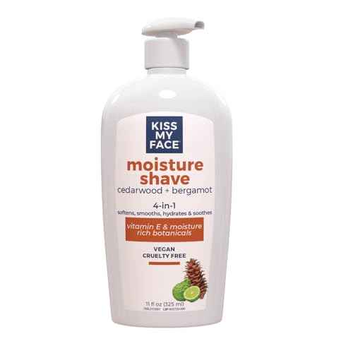 Kiss My Face Fragrance Free Moisture Shave, Cedarwood and Bergamot, 4 In 1 Shaving Cream, Cruelty Free And Vegan, With Added Olive Oil And Aloe Leaf Extract, Vitamin E Rich, 11 fl Oz, 4 Pack