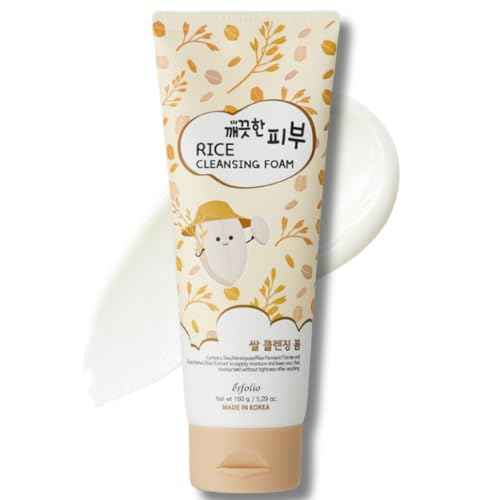 esfolio Rice Cleansing Foam Face Wash ? Gentle Daily Facial Cleanser with Soft Creamy Foam ? Suitable for All Skin Types ? Helps Remove Dirt, Oil, and Impurities Without Drying (5.29oz -150g)