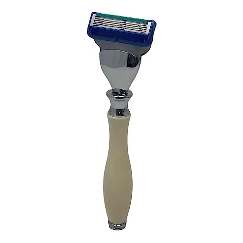 G.B.S Men's Shaving Set Five Blade Razor, Synthetic Brush and Razor Dual Stand, Ivory Shaving Mug with G.B.S Shave Soap Alum Block Travel Brush Tube and Pre Shave Oil