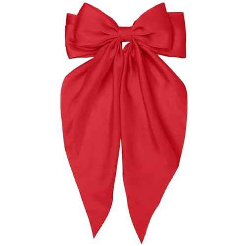 Red Hair Bow for Women Girls, Big Satin Bow Clip with Long Tail Red Hair Accessories