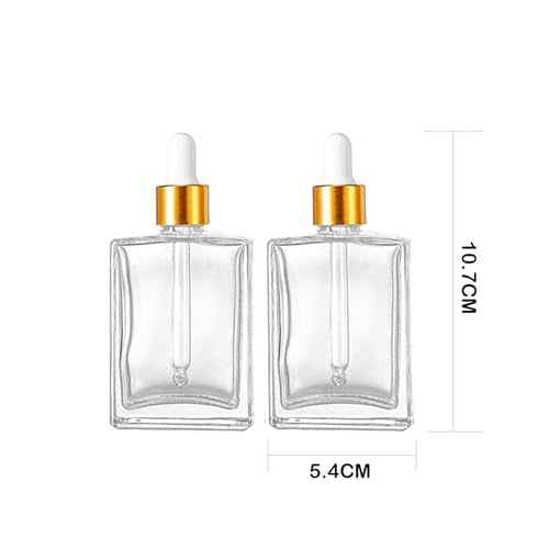 6 Pack 1.7oz Clear Square Glass Dropper Bottles, 50ml Empty Square Perfumes Bottles with Eye Droppers, for Essential Oils,Liquids, Tincture Bottle (Clear -Golden Cap)