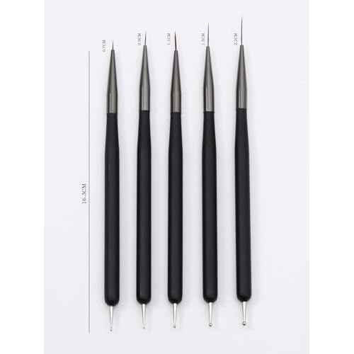 Nail Art Brushes, 5Pcs Nail Art Liner Brushes, Dotting Pen Tools, Painting Art Design Brush Set for Long Lines, Thin Details, Fine Drawing Sizes 7/9/11/15/22mm, Black