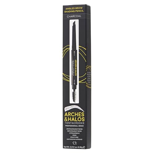 Arches & Halos Angled Brow Shading Pencil - Double Sided Eyebrow Filler and Spoolie - Angled Brush Design for Precise Shaping and Styling - Buildable, Easy Blend Pigment - Charcoal - 0.012 oz