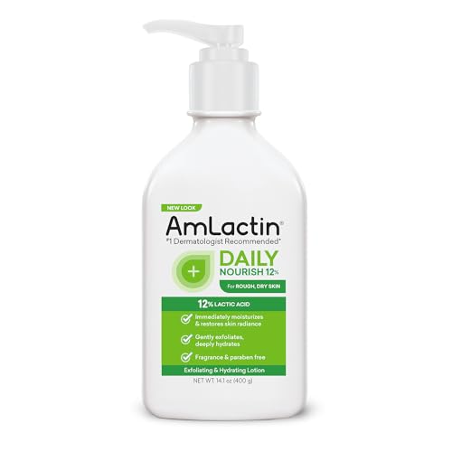 AmLactin Daily Nourish Body Lotion Bundle - 5% 7.9oz and 12% 14.1oz Exfoliating and Moisturizing Lotions for Dry Skin