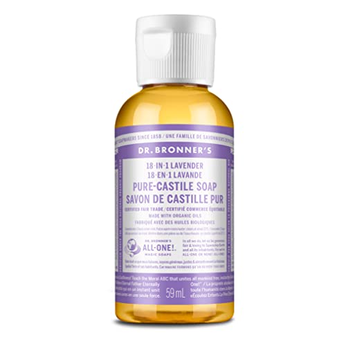 Dr. Bronner's - Pure-Castile Liquid Soap (Lavender, 2 ounce) - Made with Organic Oils, 18-in-1 Uses: Face, Body, Hair, Laundry, Pets and Dishes, Concentrated, Vegan, Non-GMO