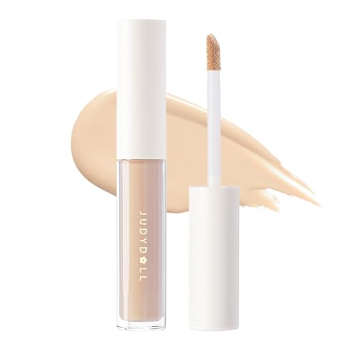 JUDYDOLL Liquid Concealer - Peach Flower Concealer Cream, Skin-Like Coverage for Dark Circles & Acne, Creamy & Lightweight Formula, Lightweight & Hydrating (02 Natural, Best for Natural Skin Tone)