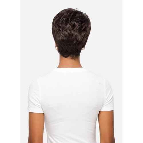 Vivica A. Fox AMY-V, Heat Resistant Fiber, Pure Comfort Cap, Layered Short Pixie Style with Tapered Back, Full Wig (44 Charcoal Gray)