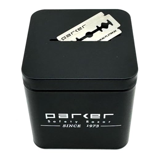 Parker Double Edge Blade Disposal Bank, All-Metal, Reusable Storage Container for Safe Razor Blade Recycling, 2.75 x 2.75 x 2.8 Inches, 300 Blade Capacity