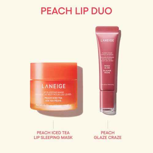 LANEIGE Peach Lip Duo: Hydrating Overnight Lip Mask & Glassy, Nourishing Lip Tint in Peach Scents