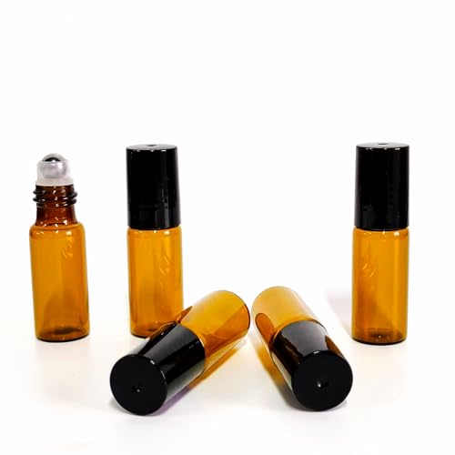 50 Pack 5ml Amber Glass Roller Bottles for Essential Oils