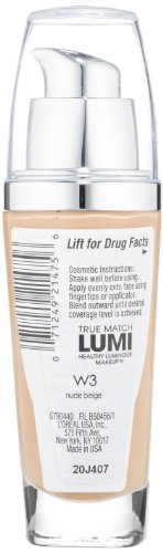 L'Oreal Paris True Match Lumi Healthy Luminous Makeup, W3 Nude Beige, 1 fl; oz.