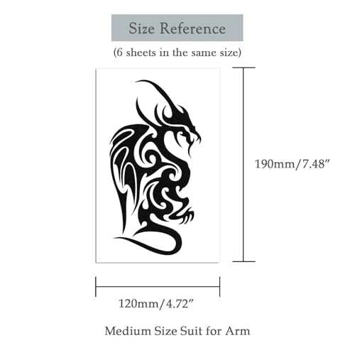 6 Sheets Black Flying Dragon Claw Totem Arm Body Art Temporary Tattoo Stickers Fake Tattoos That Look Real and Last Long