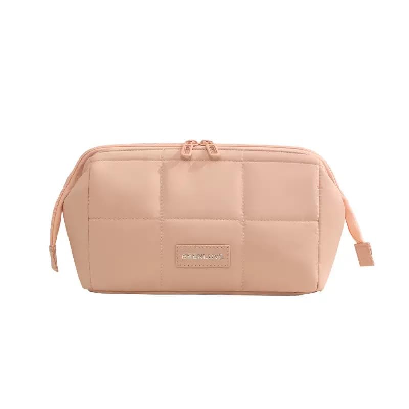 Pink Travel Makeup Bag with Brush Pocket & Compartments