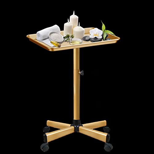 Adjustable Salon Rolling Tray Cart with Wheels - Gold