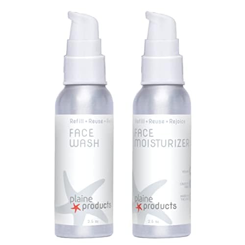 Eco-Friendly Face Wash and Face Moisturizer Set - Sensitive Skin, 2.7 oz (Refillable Bottle with Pump)