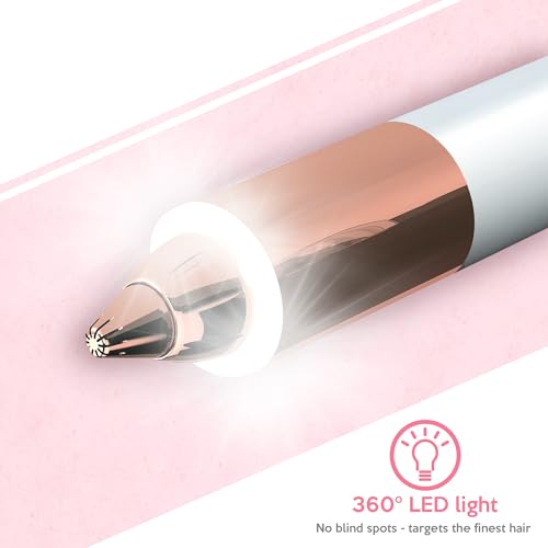 Portable Eyebrow Hair Remover for Women ? Painless, Fast & Precise Flawless Electric Razor & Epilator for Eyebrow, Nose, Ear Hair Removal ? 18K Gold-Plated, 360¡Æ LED Light