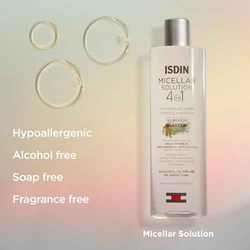 ISDIN Micellar 4-in-1 Facial Cleansing Water Solution - Hydrating and Cleansing Toner and Makeup Remover for Sensitive Skin, 13.5 FL OZ