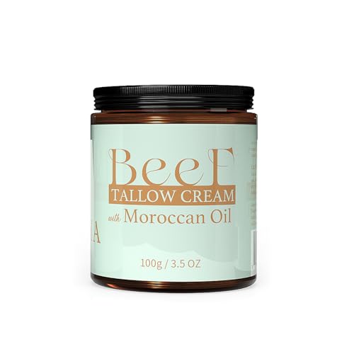Beef Tallow Cream with Moroccan Oil 100g (3.5 oz) | Whipped Beef Tallow for Skin, Face & Body | Deep Hydration Moisturizer with Shea Butter, Coconut Oil & Beeswax ? For Dry, Sensitive & Irritated Skin