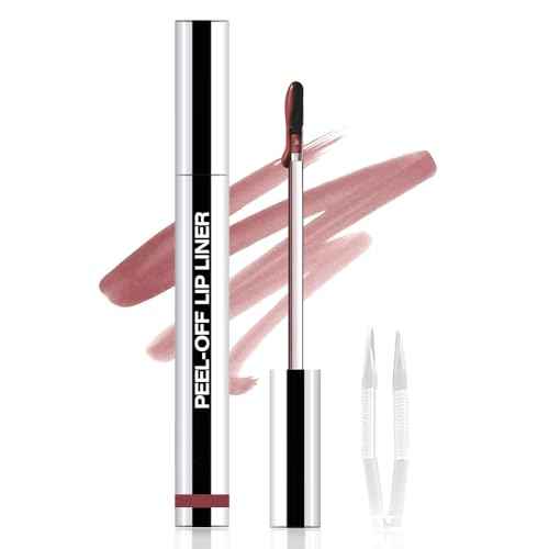 Matte Lip Stain Peel Off Lip liner with Tweezer, Brownish Red Peel Off Lip Stain, Long Lasting Waterproof Lipstick Lip Gloss Tattoo, Transfer-proof for All Skin Types, 0.12 fl oz 03#