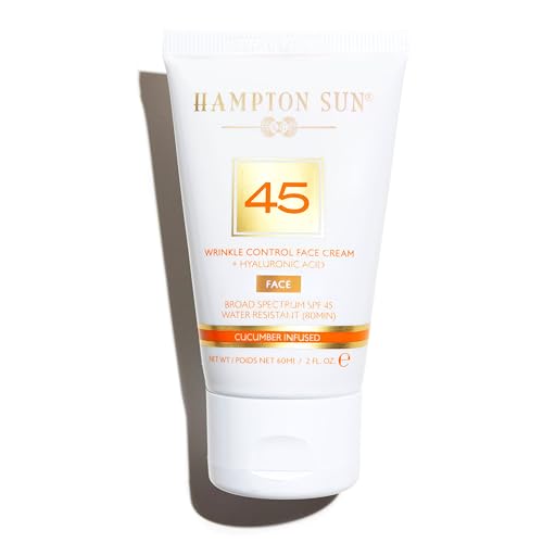 Hampton Sun SPF 45 Wrinkle Control Face Cream | Daily Moisturizer + Sunscreen | Plumps, Hydrates, Brightens with Hyaluronic Acid + Organic Cucumber Extract | Broad Spectrum | Glowy, Dewy Finish