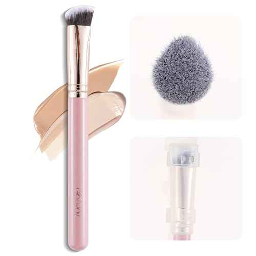 GLO&RAY Angled Concealer Brush with Cap ? Flat Top Synthetic Makeup Brush for Under Eye, Spot Coverage, Travel Size Concealer Blending Tool for Liquid & Cream Application (Pink)
