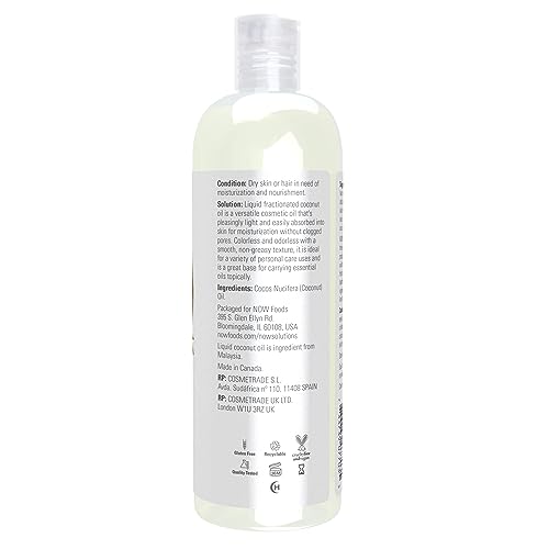 NOW Solutions, Liquid Coconut Oil, Light and Nourishing, Promotes Healthy-Looking Skin and Hair, 16-Ounce