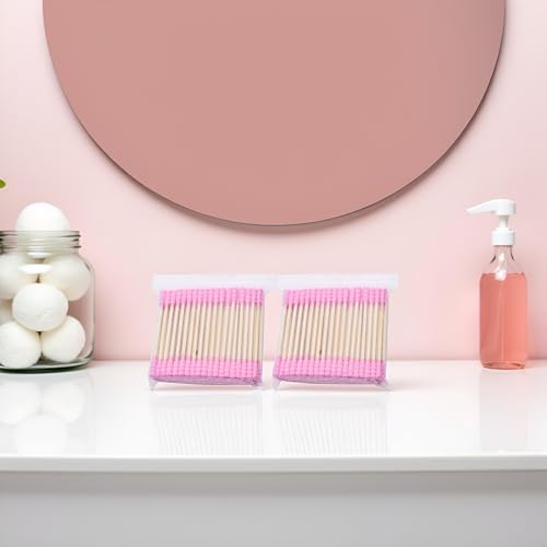 200 Pink Double-Head Cotton Swabs for Makeup & Ear Cleaning