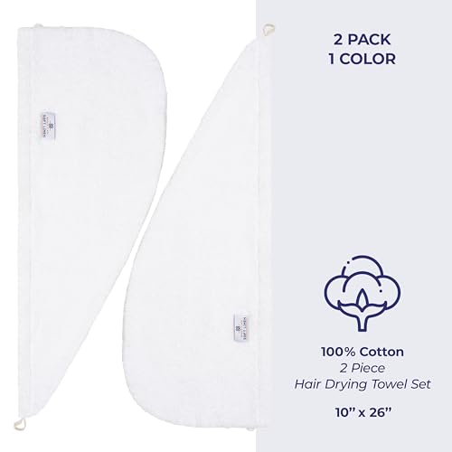 Cotton Hair Towel Wraps for Women, 2-Pack, 26x10 Absorbent