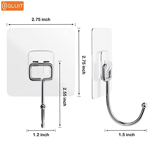 GLUIT Large Adhesive Hooks for Hanging Heavy Duty 22 lbs Robe & Towel Hanger, Waterproof Adhesive Wall Hooks for Home, Bathroom, Kitchen, Office, Outdoor - 6 Pack