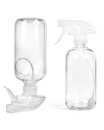 TERESRY 2 Pack 360° Spray Bottles 16 oz - Clear, Adjustable Nozzle, Leak-Proof