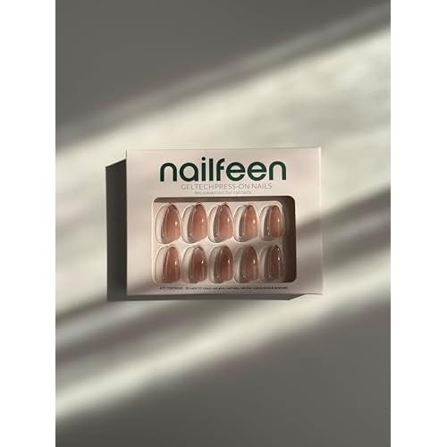 GelTech¢â Press-On Nails - "Golden Hour" | Nude Cateye Gold Metallic | Medium Almond, Soft Gel Nails | 30 Nails in 15 Sizes