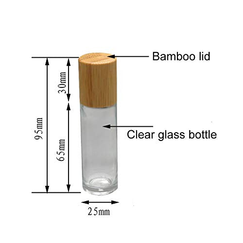 LasenSensm 4-Pack 15ml Clear Glass Refillable Essential Oil Roller Bottles with Bamboo Lid, Stainless Steel Roller Ball, 3ml Dropper, Perfect for Travel & DIY