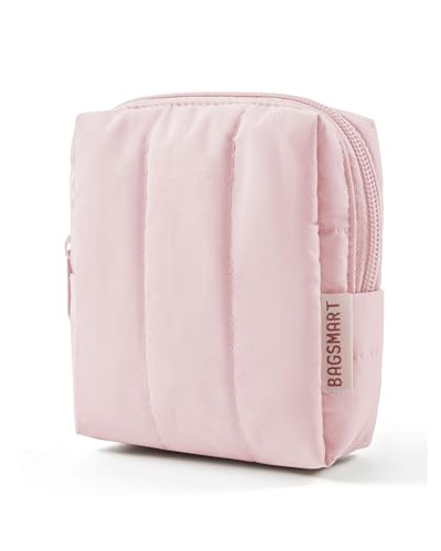 BAGSMART Small Travel Makeup Bag with Pocket - Baby Pink