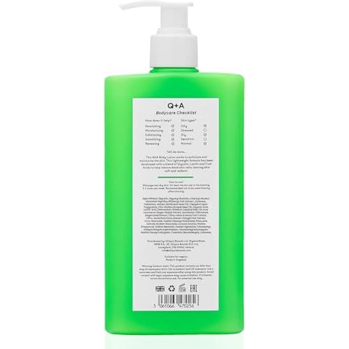Q+A AHA Exfoliator Body Lotion (250ml), Exfoliating, Smoothing Body Moisturizer with Lactic Acid, Glycolic Acid and Fruit AHAs, Body Butter Alternative, Vegan Body Care