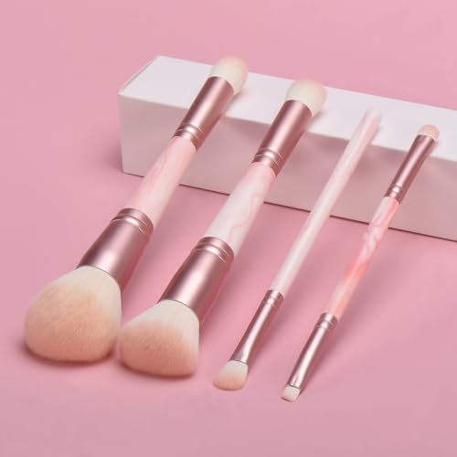 4PCS Pink Dual-Ended Makeup Brushes Set, Professional Foundation Blush Eyeshadow Brush Kit
