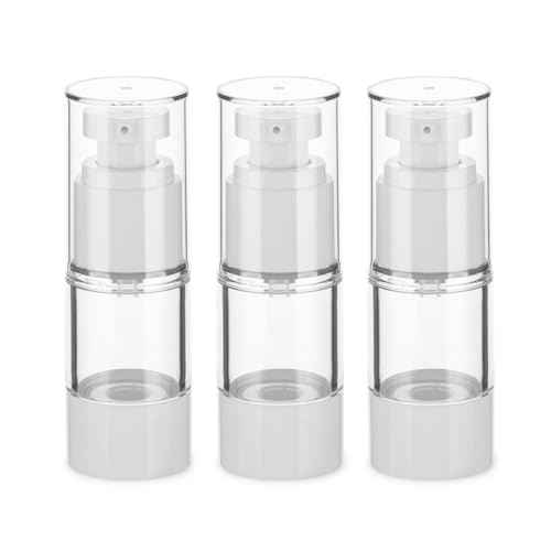 0.5OZ/15ML Clear Airless Pump Bottles, Lotion Dispenser Travel with Pump, Vacuum Plastic Travel Size Lotion Bottle for Foundation, Creams, Cosmetic(3 Pack)