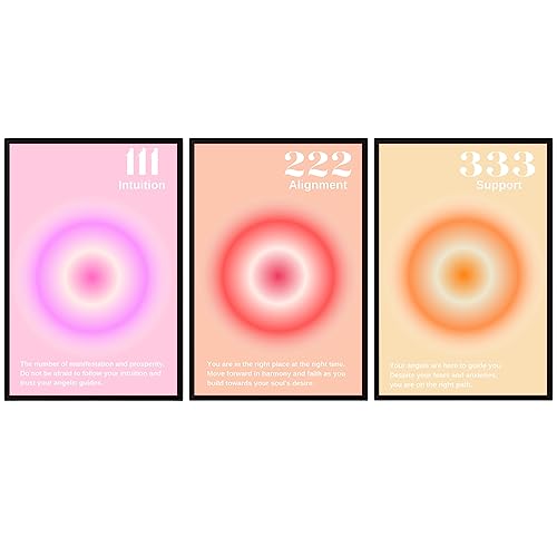 Gradient Aura Angel Numbers Poster Sets for Room Aesthetic Inspirational Quotes Wall Art Paintings Abstract Minimalist Room Wall Decor - 11x17in LAMINATED - No Frame (Angel Numbers 111, 222, 333)