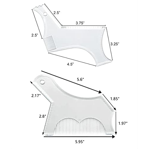 Men's Beard Shaping Tool With Inbuilt Comb Transparent Template Styling Comb Templates for Goatee Mustache Sideburns, Jaw Cheek/Neck Line, Symmetric/Curve/Step Cut (Clear-2pcs)