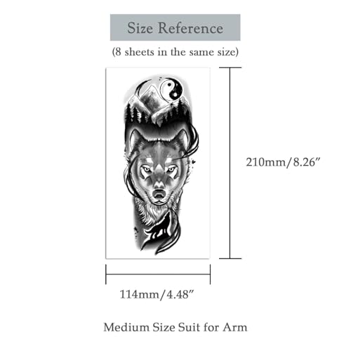 8-Pack Temporary Tattoos - Wolf Skull Moon Designs