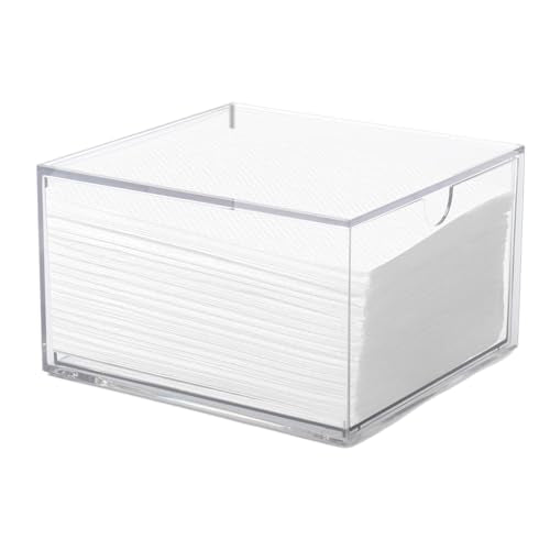 Klmnop Disposable Face Towel Holder, Clear Storage Box with Drawer for Face XL Towels, Stackable Face Towel Box for Bathroom and Vanity(Clear)