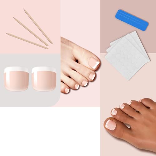 LIARTY 560pcs French Tip Toenails, Short Square False Toe nails Glossy, Press on Toe Nails 14 Different Size Full Cover, Nail Tips for Women Girls Foot Pedicure