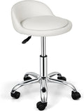 Nova Adjustable Rolling Salon Stool with Wheels - White