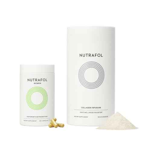 Nutrafol Women's Hair Growth Supplement and Collagen Peptides Powder, Ages 18-44, Physician-formulated for Visibly Thicker, Stronger Hair, Dermatologist Recommended - 1 Month Supply, 12 oz Bottle