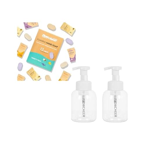 flowcheer Foaming Hand Soap Tablet Refills+ Pump Bottle Dispenser 12 OZ/350 ML Refillable with 12 Pack Variety Fragrance Soap Refills Tablet