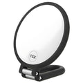 Black Double-Sided Magnifying Handheld Mirror 1X & 15X Travel Folding Design